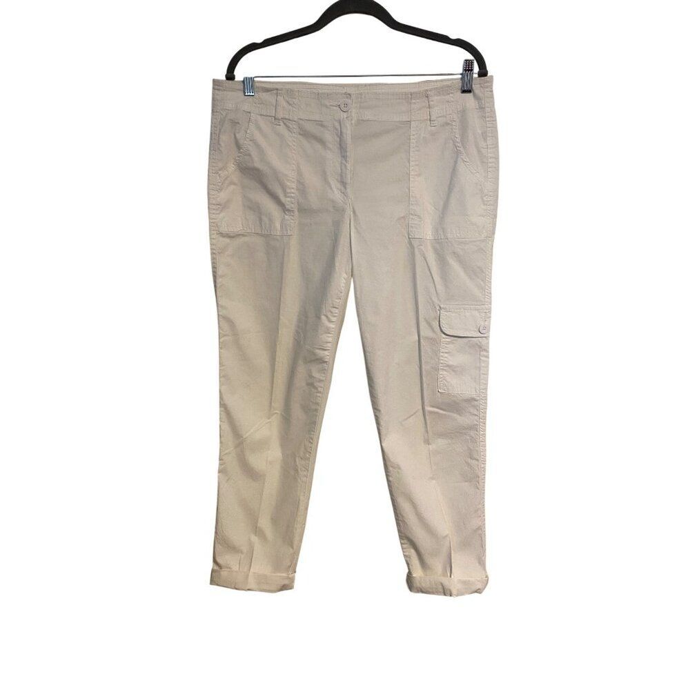 Liz Claiborne Women 8 Boyfriend Cargo Pants White Cotton Casual Beach Vacation